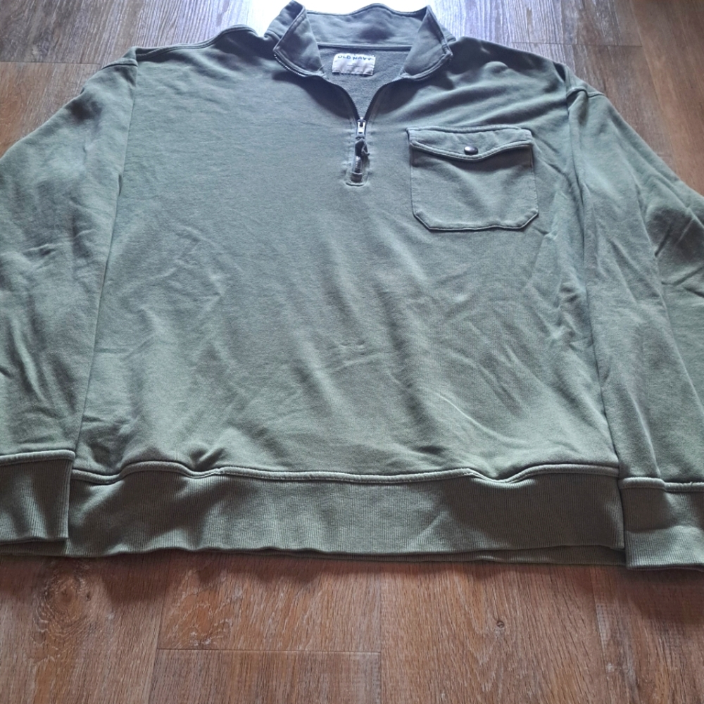 Old Navy Men Olive Green Pullover Zipper Front Pocket Relaxed Fit Men's Size XL